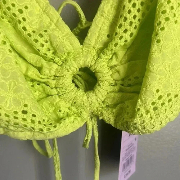 Wild Fable Puff Sleeve Keyhole Lace Up Back Crop Top - Picture 5 of 8